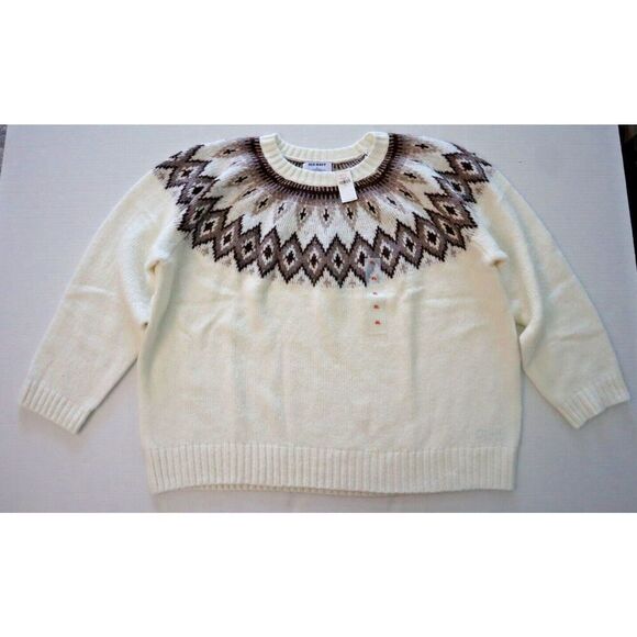 Old Navy Women's Sz XL Neutral Fair Isle Cozy Shaker-Stitch Pullover Sweater - Picture 1 of 9